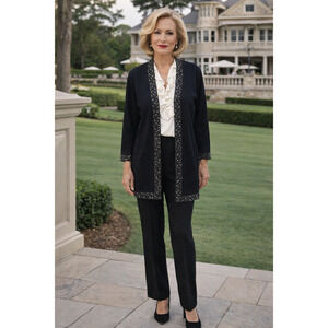 Liquid by Sioni wool blend beaded trim cardigan Size Small P Old Money Formal